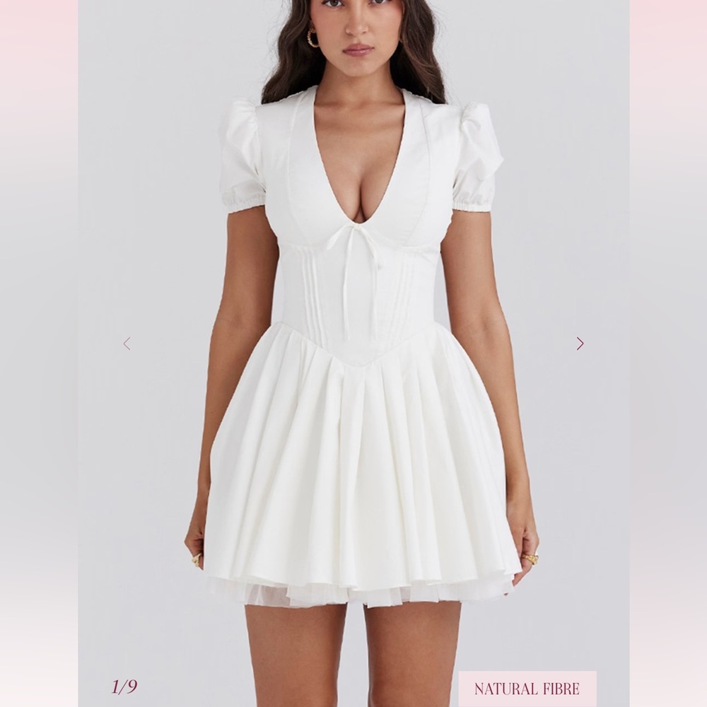House of CB Imani White Pleated Cotton Mini Dress